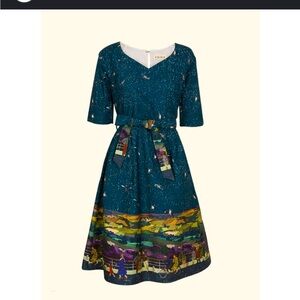 Palava Evelyn Deep Teal Yorkshire Dales 100% Organic Cotton Dress - Size 16